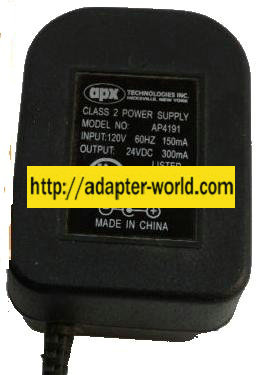 APX AP4191 AC ADAPTER 24VDC 300mA CLASS 2 POWER SUPPLY